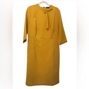 Eloquii Mustard Tie-Neck Midi Dress with Three-Quarter Sleeves